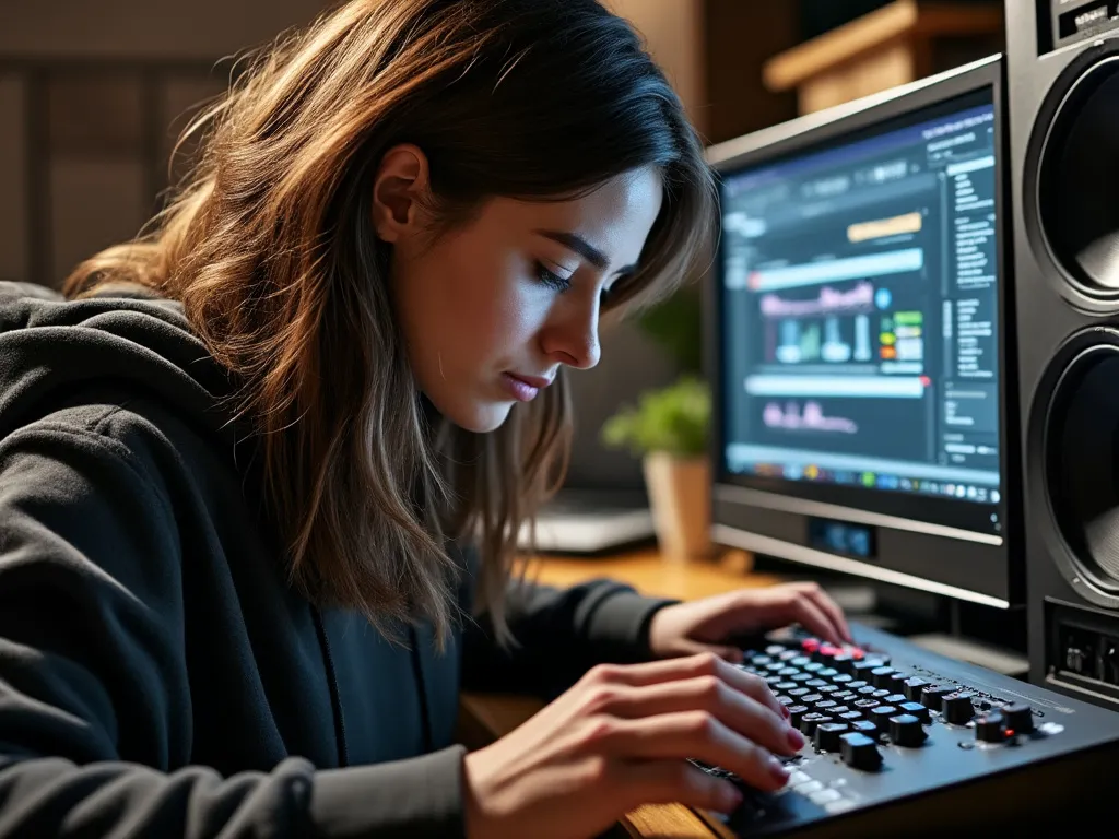 Engineer (woman) sitting at a keyboard in deep though considering how to fine tune a RAG system